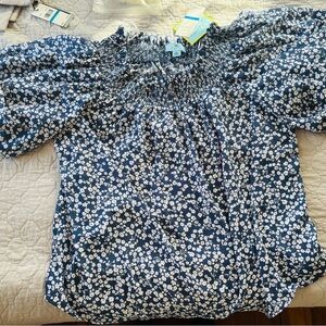 CeCe Blue Floral Smocked Skirt